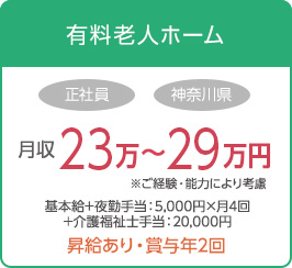 有料老人ホーム　正社員　神奈川県月収　月収23万～29万円